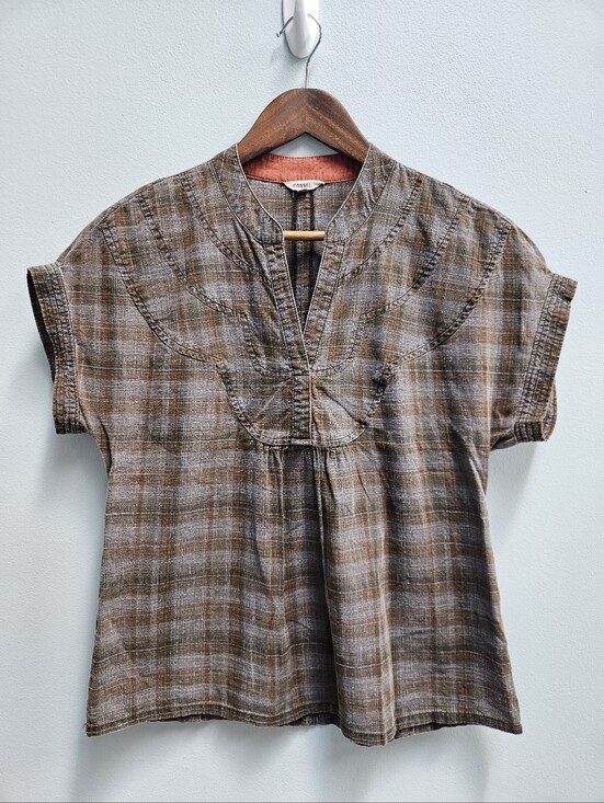 Fossil Tops - Fossil Brown Plaid Short-Sleeve Top